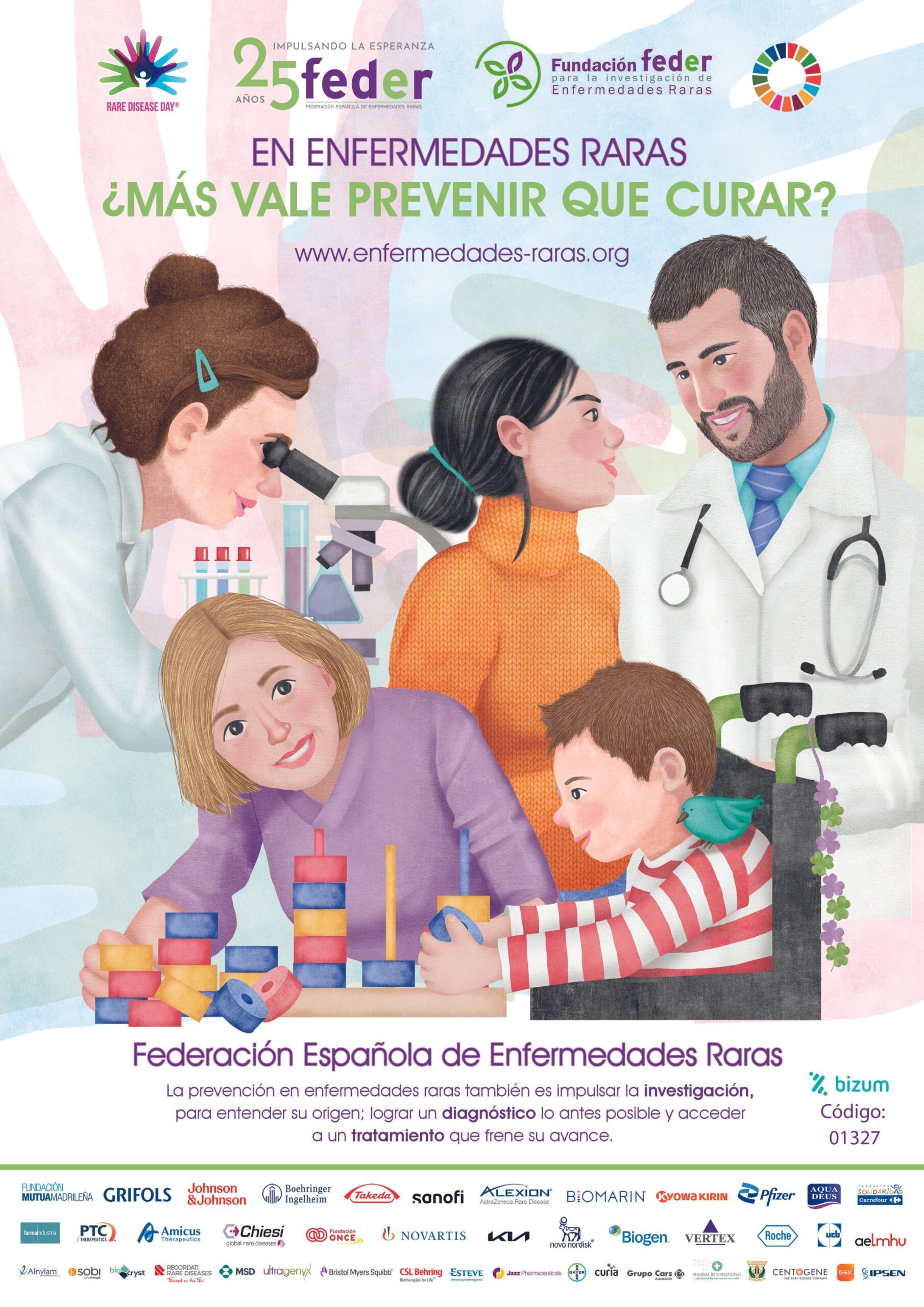 Cartel de FEDER para poner el foco en la prevención en enfermedades raras a través de la investigación, el diagnóstico precoz y el acceso a tratamientos