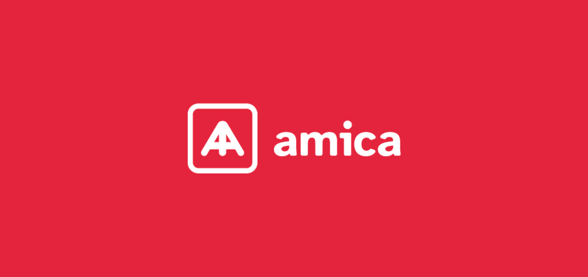 Logo Amica con fondo rojo