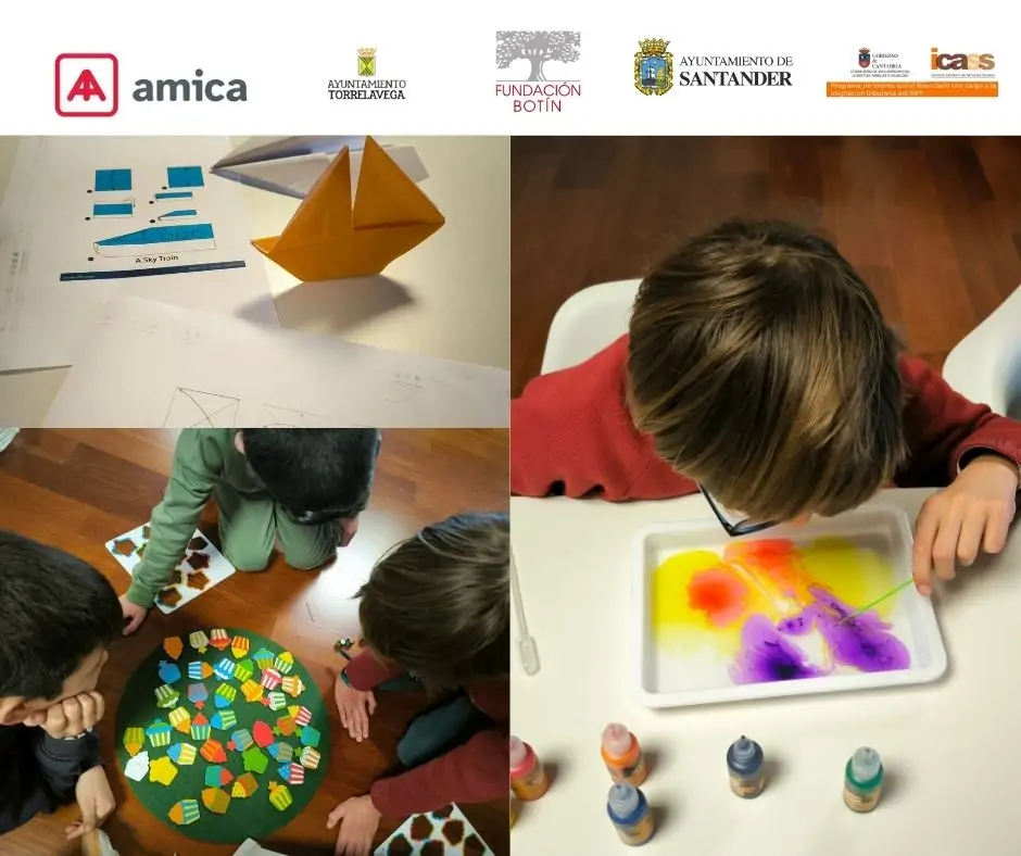 Fotos de niños jugando, pintando y dibujando dentro del programa juego y aprendo a comunicarme de amica