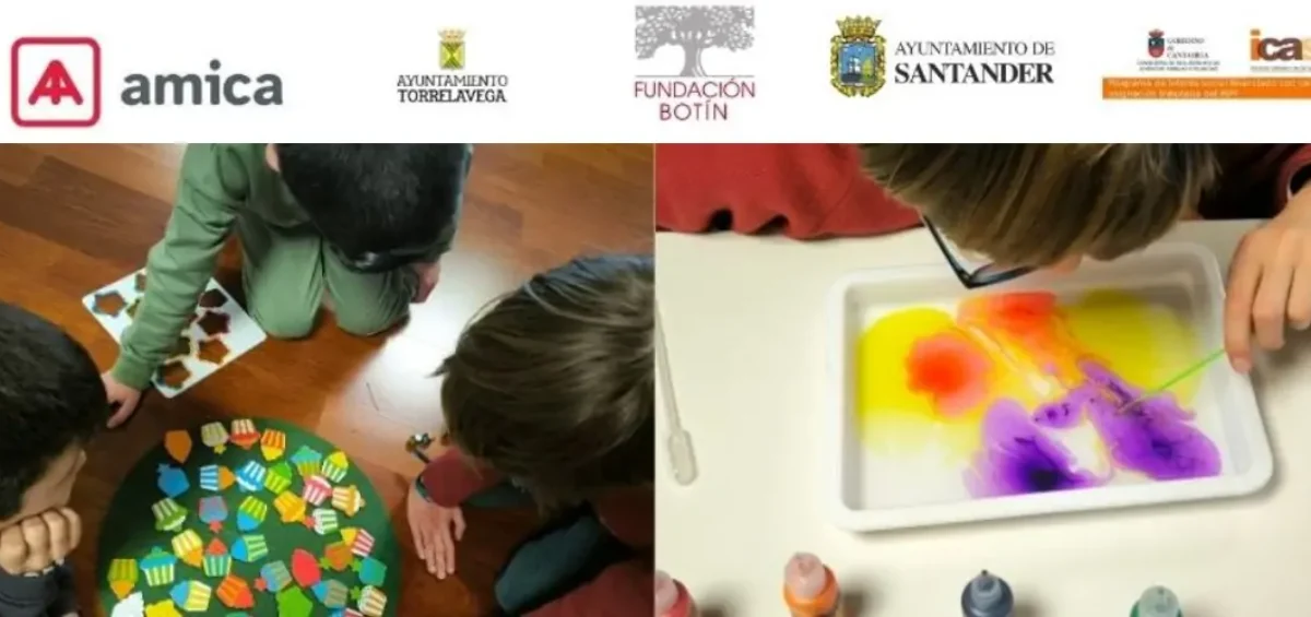 Fotos de niños jugando, pintando y dibujando dentro del programa juego y aprendo a comunicarme de amica